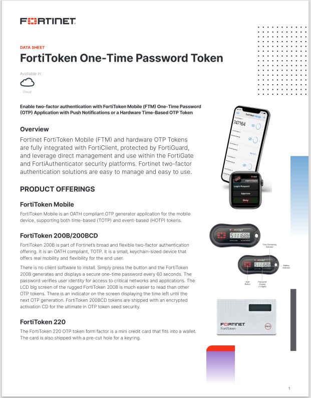 FortiToken Mobile Datasheet (sold in package, 10pc per package)-1168