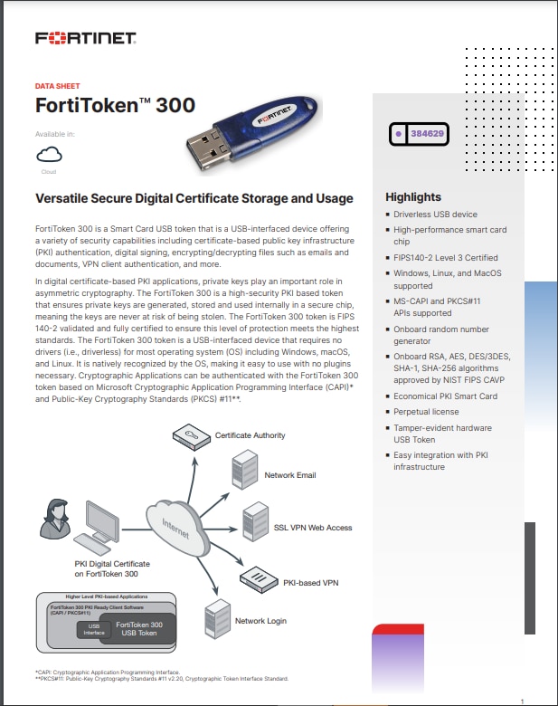 FortiToken-300 Datasheet (sold in package, 10pc per package)