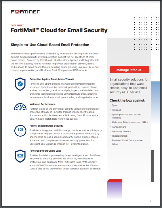 FortiMail Cloud Email Security Datasheet (sold in package, 10pc per package)