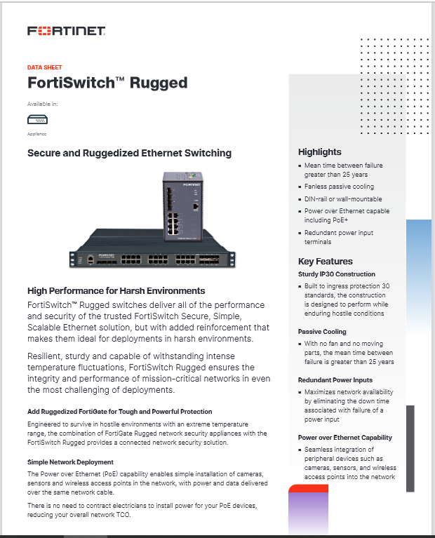 FortiSwitch Rugged Datasheet (sold in package, 10pc per package)
