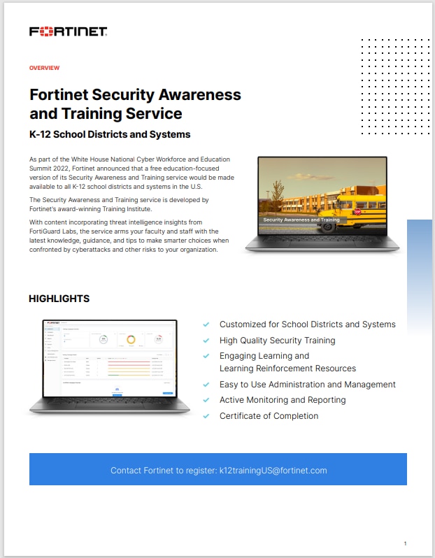 Fortinet Security Awareness and Training Service for K12(sold in package, 10pc per package)