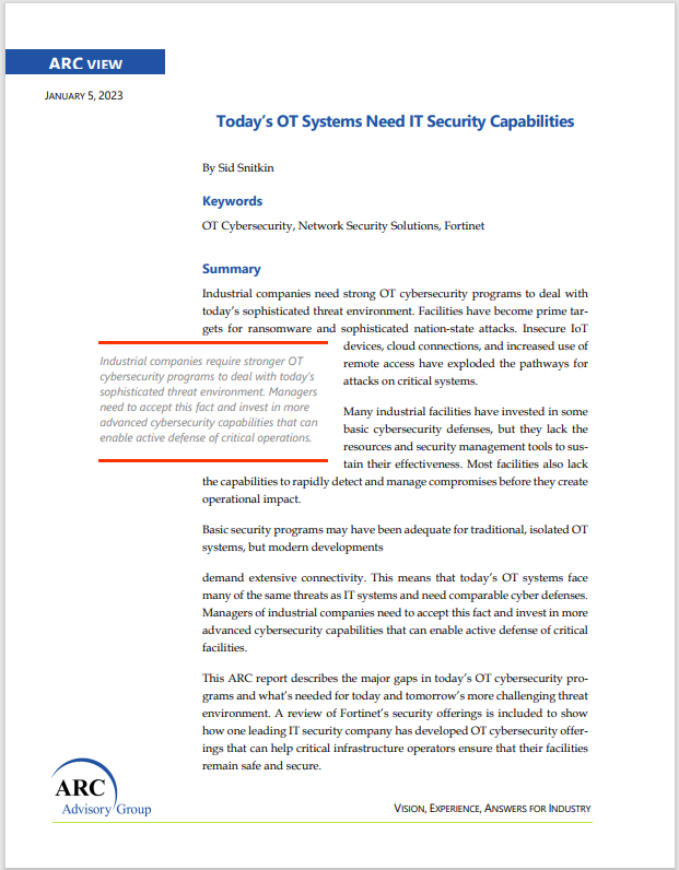 ARC View-Today’s OT Systems Need IT Security Capabilities(sold in package, 10pc per package)