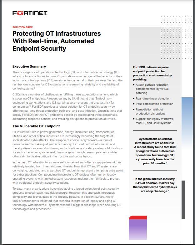 Solution Brief-Protecting OT Infrastructures With Real-time, Automated Endpoint Security (sold in package, 10pc per package)