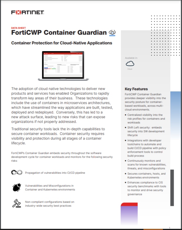 FortiCWP Container Guardian Data Sheet (sold in package, 10pc per package)