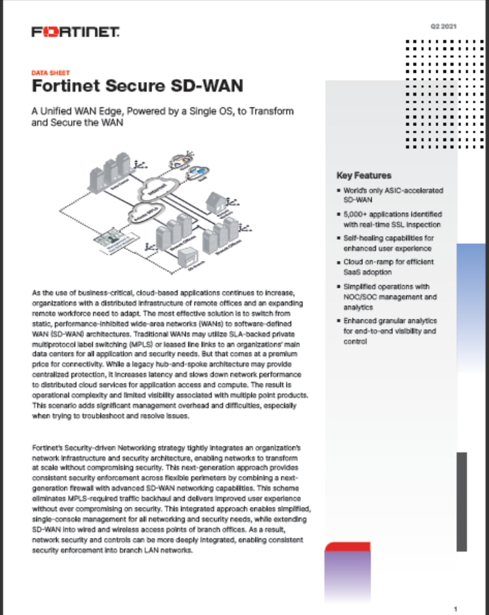 Fortinet Secure SD-WAN Data Sheet (sold in package, 10pc per package)