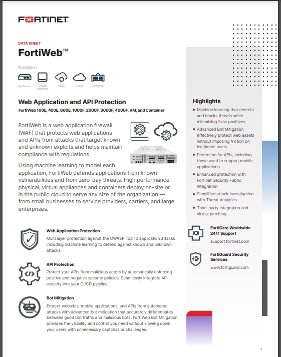 FortiWeb Family Datasheet (sold in package, 10pc per package)