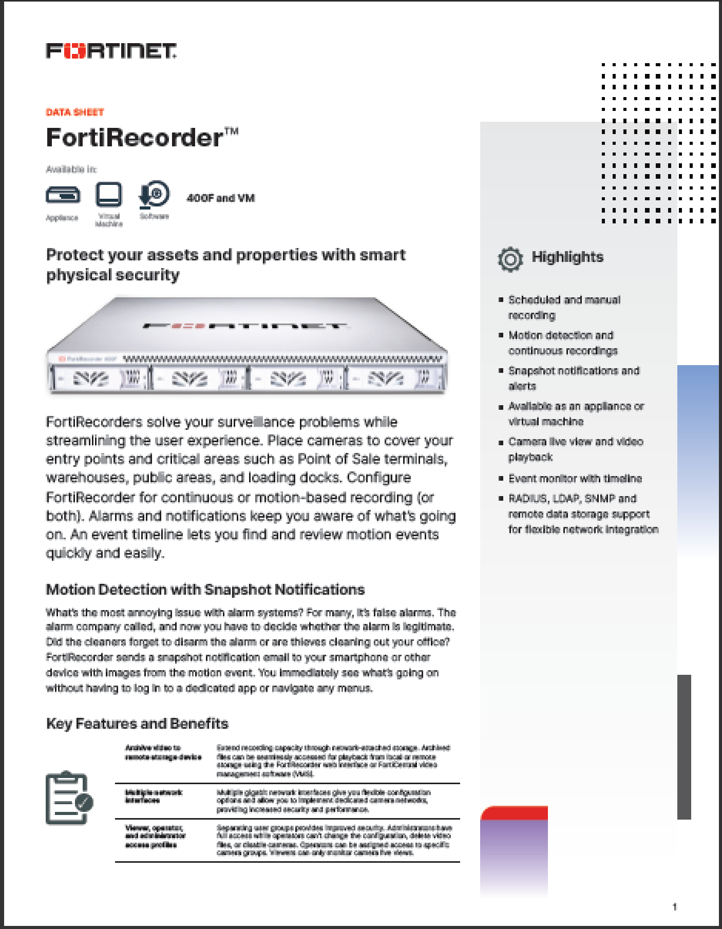 FortiRecorder Datasheet (sold in package, 10pc per package)
