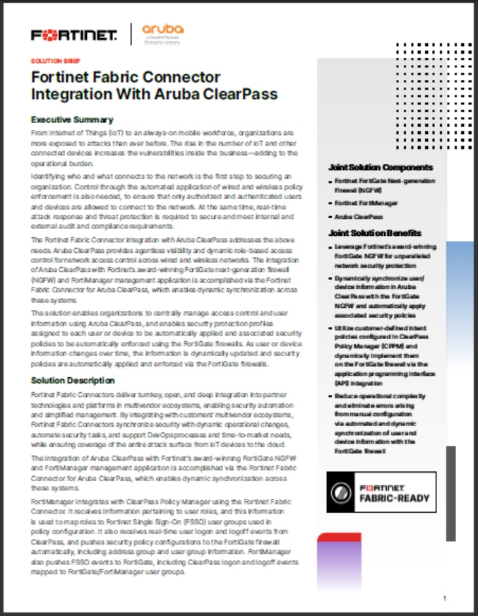 SB-Fortinet Fabric Connector Integration With Aruba ClearPass (sold in package, 10pc per package)