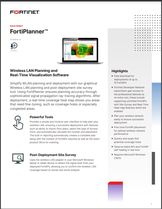 FortiPlanner Datasheet (sold in package, 10pc per package)