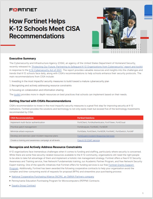 How Fortinet Helps  K-12 Schools Meet CISA  Recommendations (sold in package, 10pc per package)