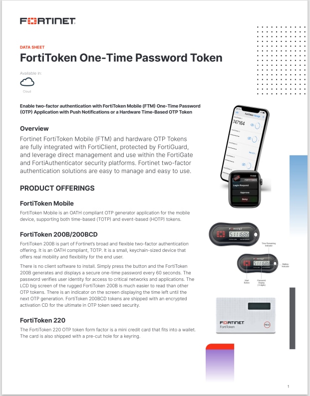 FortiToken Mobile Datasheet (sold in package, 10pc per package)