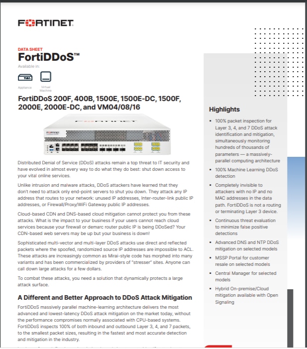 FortiDDoS Data Sheet (sold in package, 10pc per package)